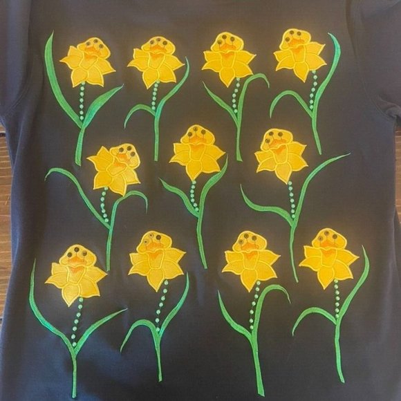 Bechamel Vintage Black Daffodil Beaded Applique Blouse Women's Size S - Picture 8 of 10